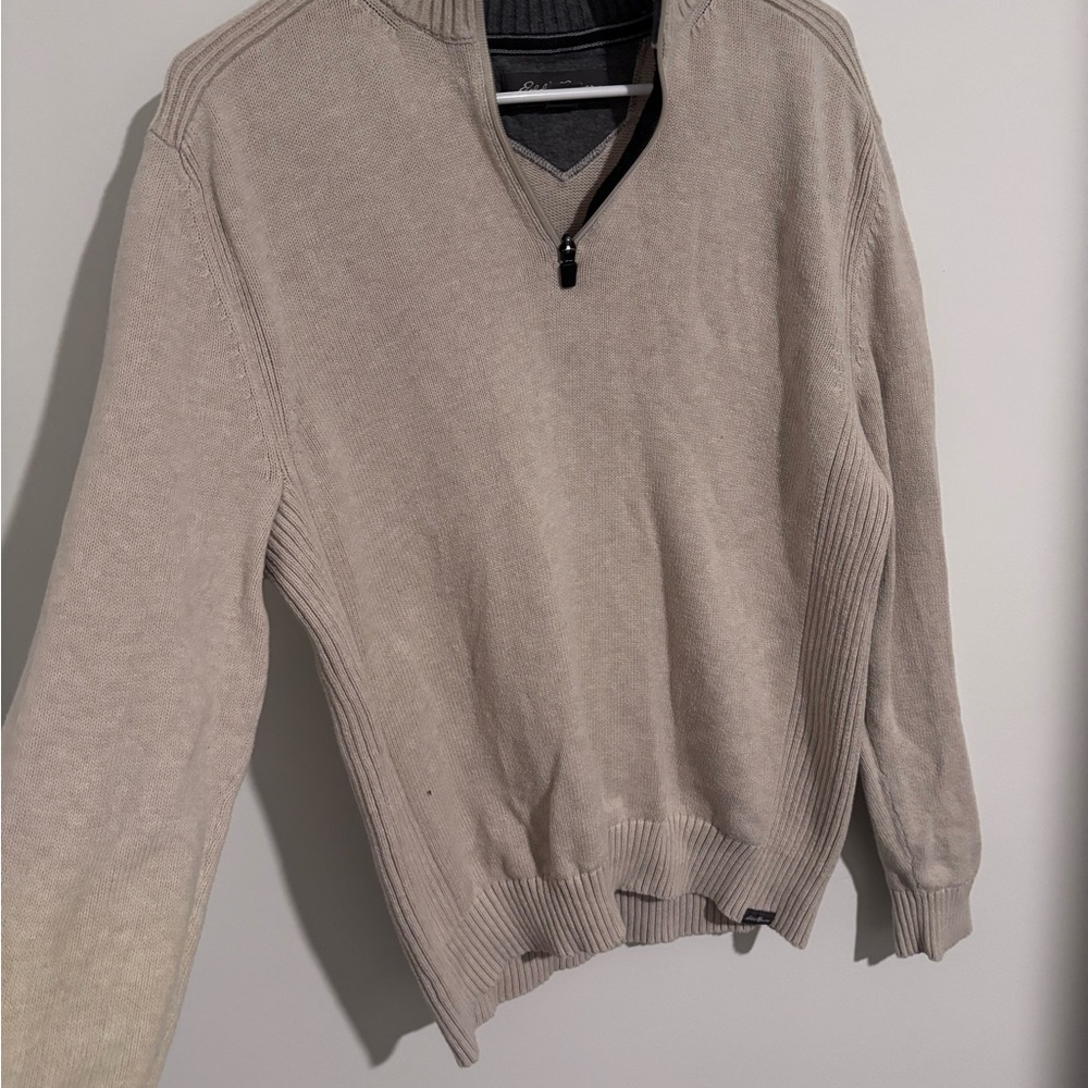 Eddie Bauer 100% Cotton Men's Tan Zip-Up Sweater
